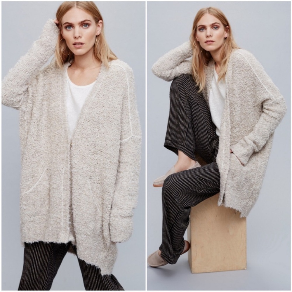 Free People Slouch Boucle Oversized V-Neck Cardigan Tan Cream XS
